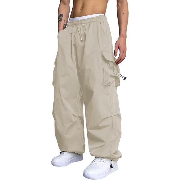 CORIRESHA Men Street Wide Leg Quick Dry Parachute Cargo Pants